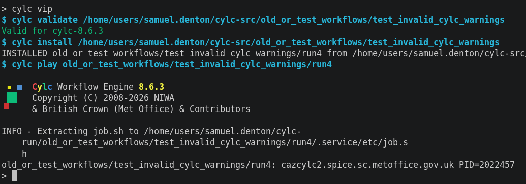 A screenshot of the Cylc CLI.